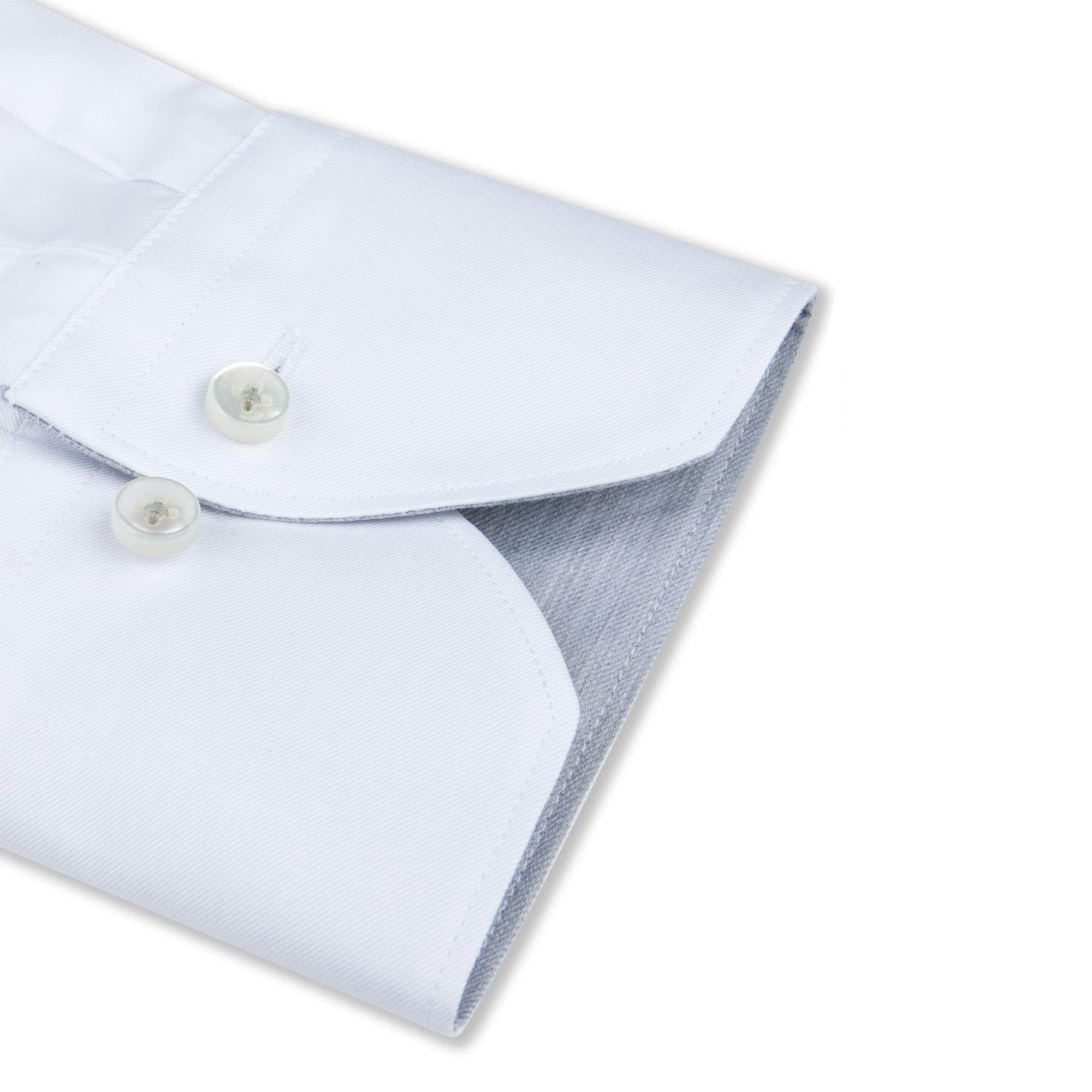 White w/ Gray Contrast Twofold Cotton Slimline Shirt - Stenströms