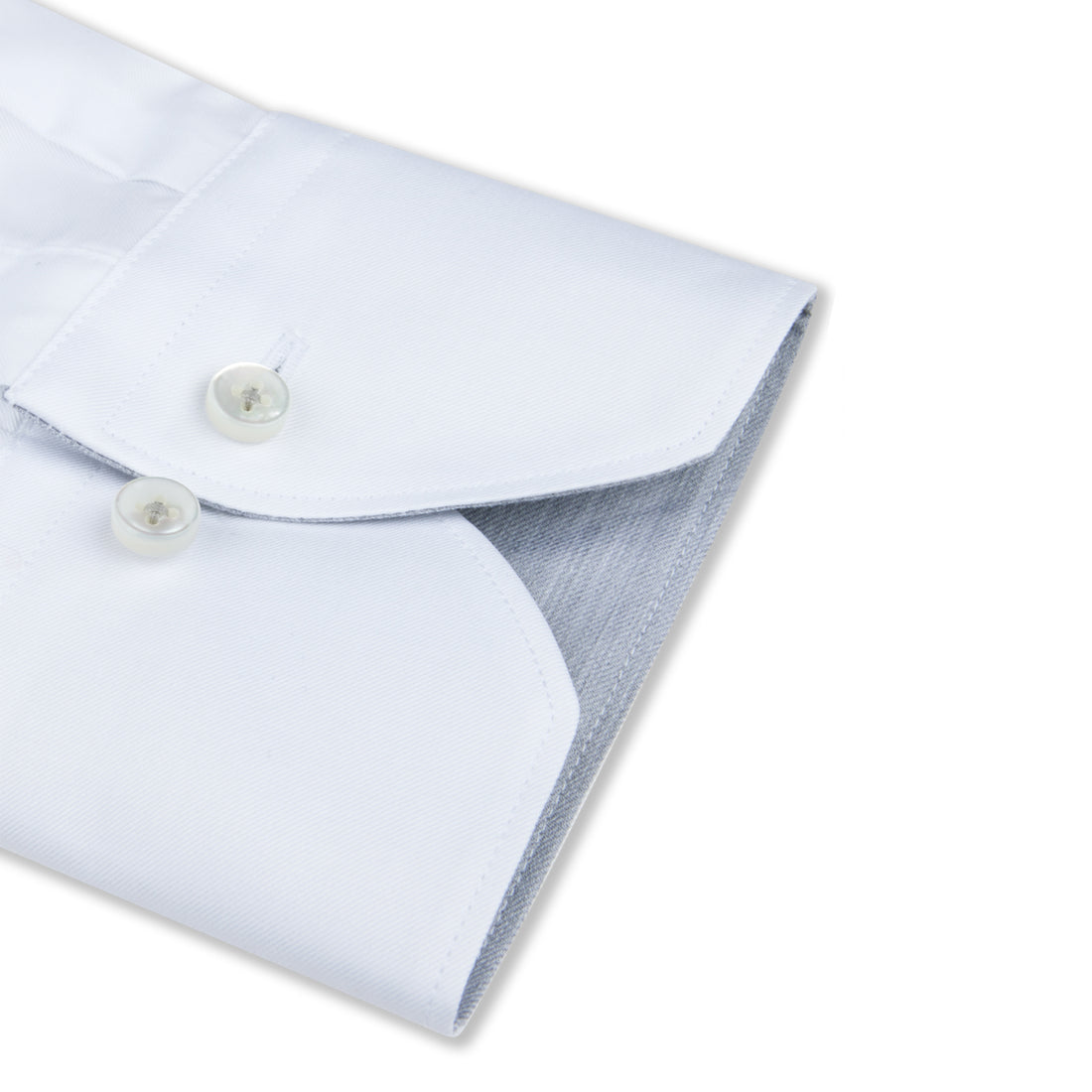 White w/ Gray Contrast Twofold Cotton Slimline Shirt - Stenströms