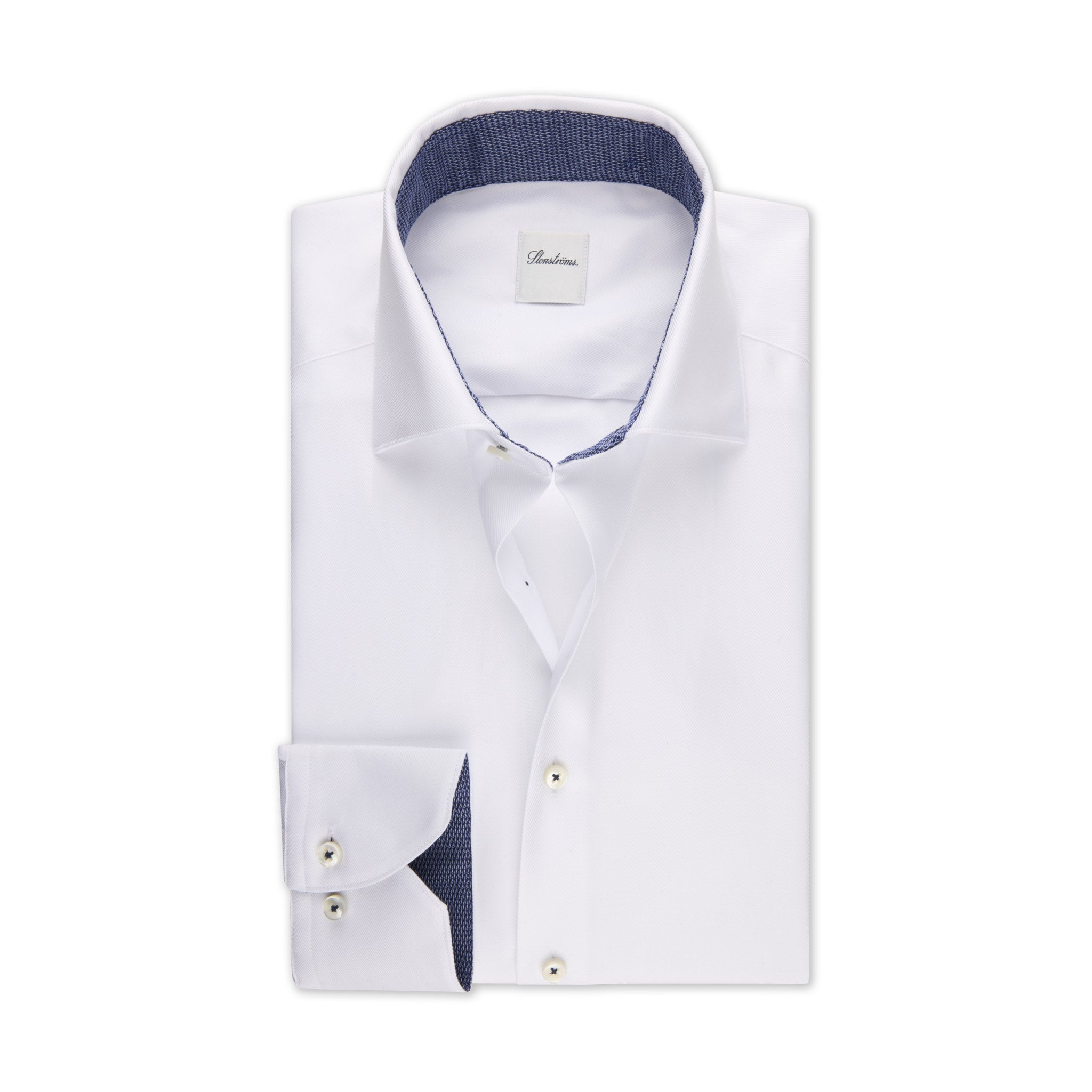 White Twill Slimline Dress Shirt with Contrast Trim - Stenströms