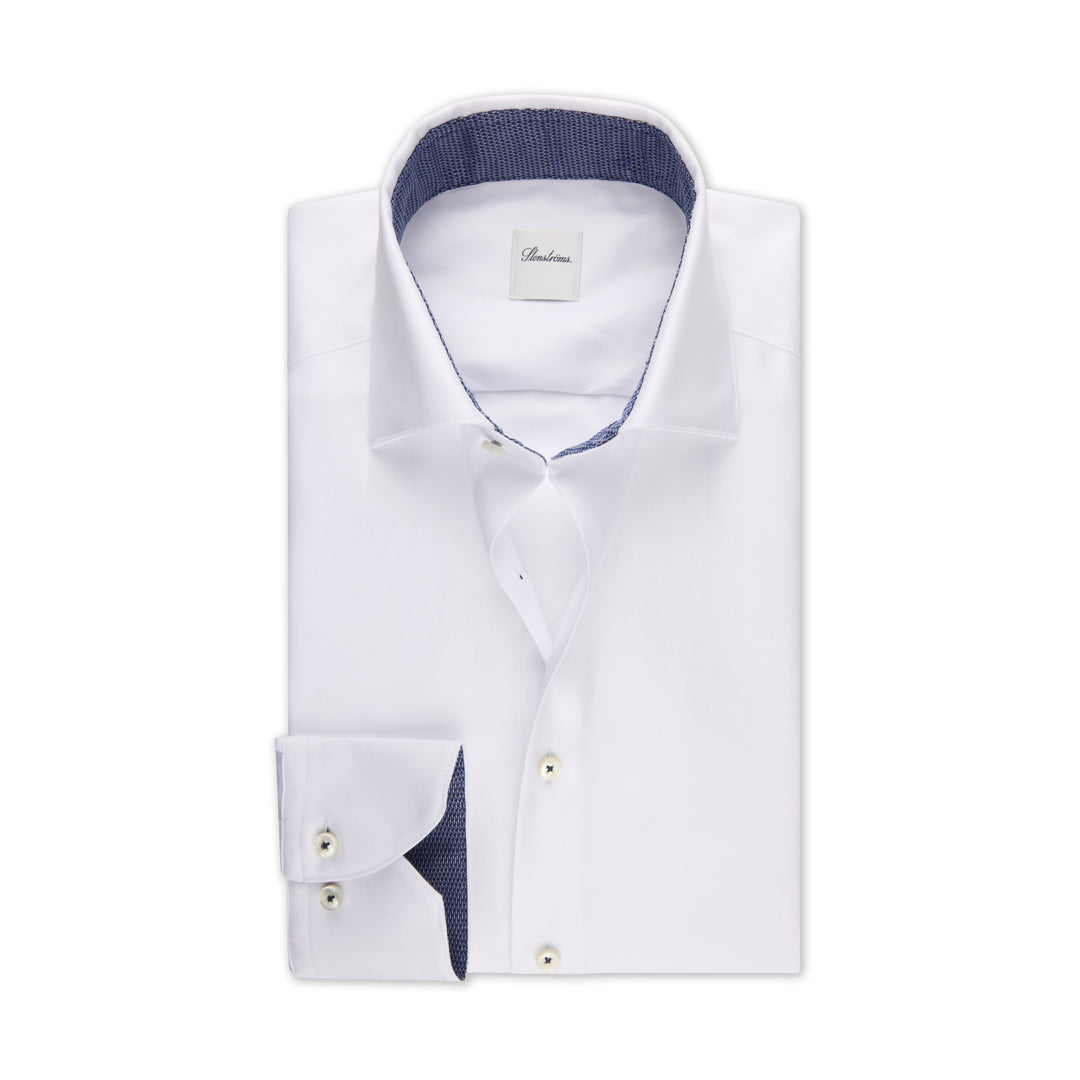 White Twill Slimline Dress Shirt with Contrast Trim - Stenströms