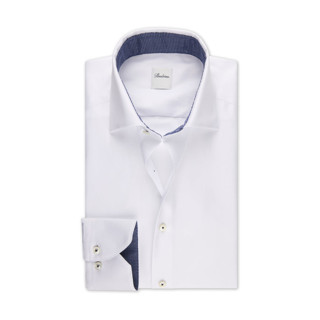 White Twill Slimline Dress Shirt with Contrast Trim - Stenströms