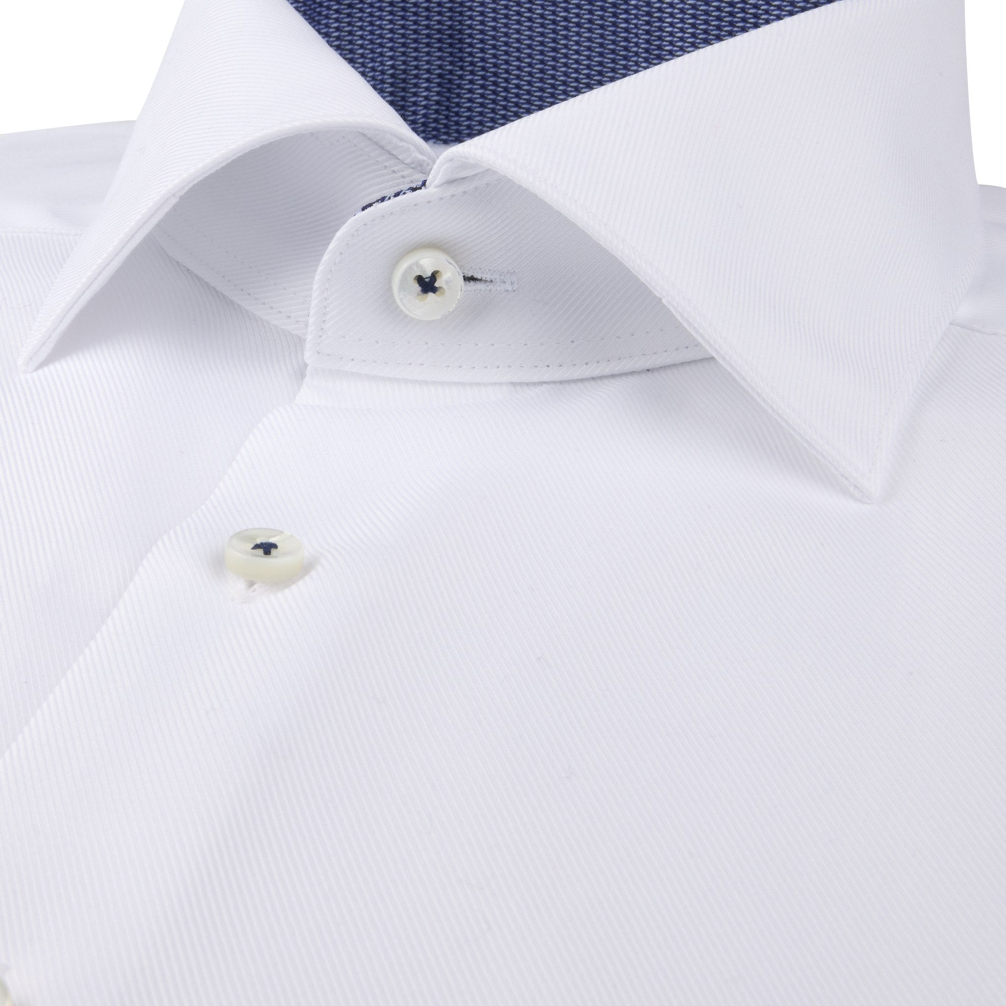 White Twill Slimline Dress Shirt with Contrast Trim - Stenströms