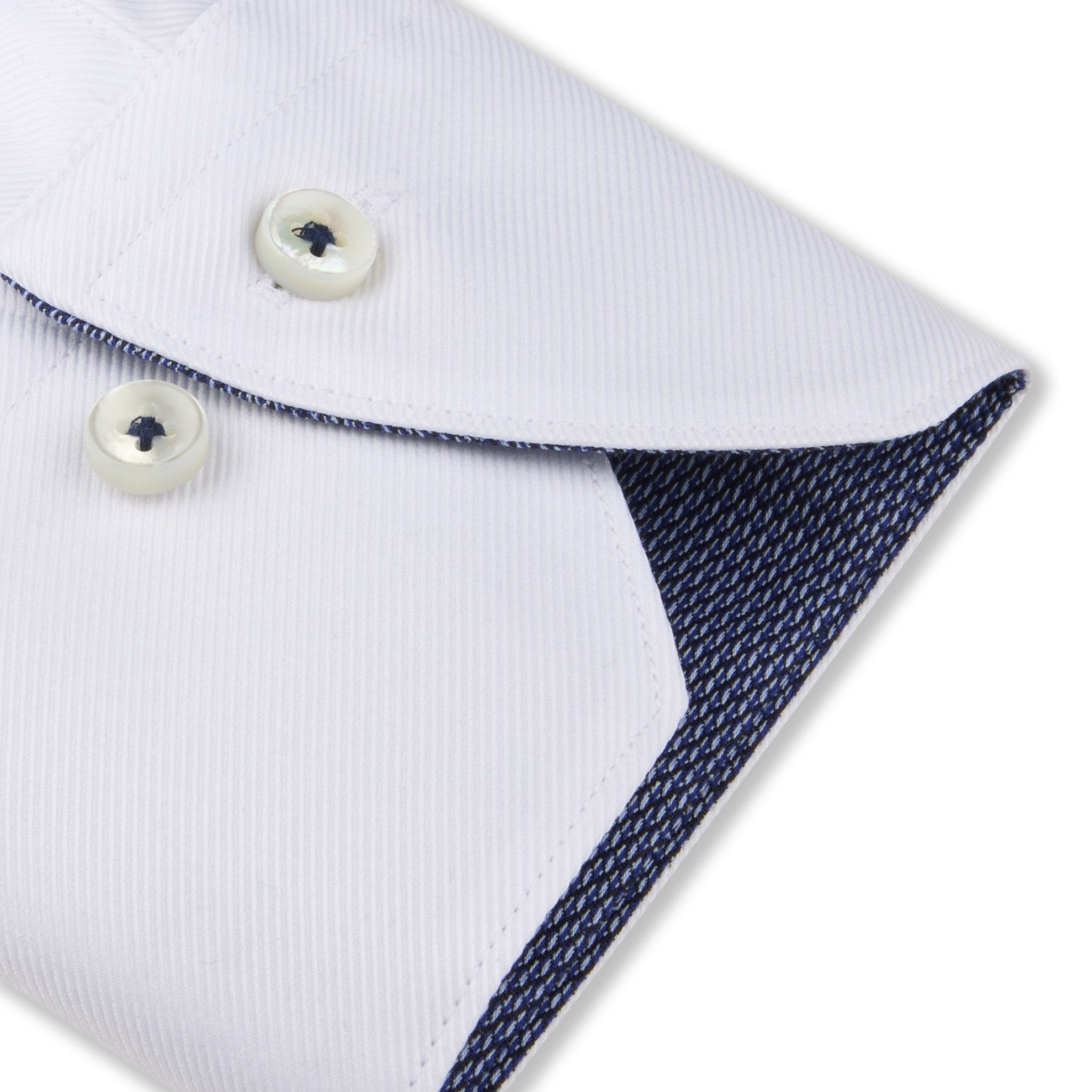 White Twill Slimline Dress Shirt with Contrast Trim - Stenströms