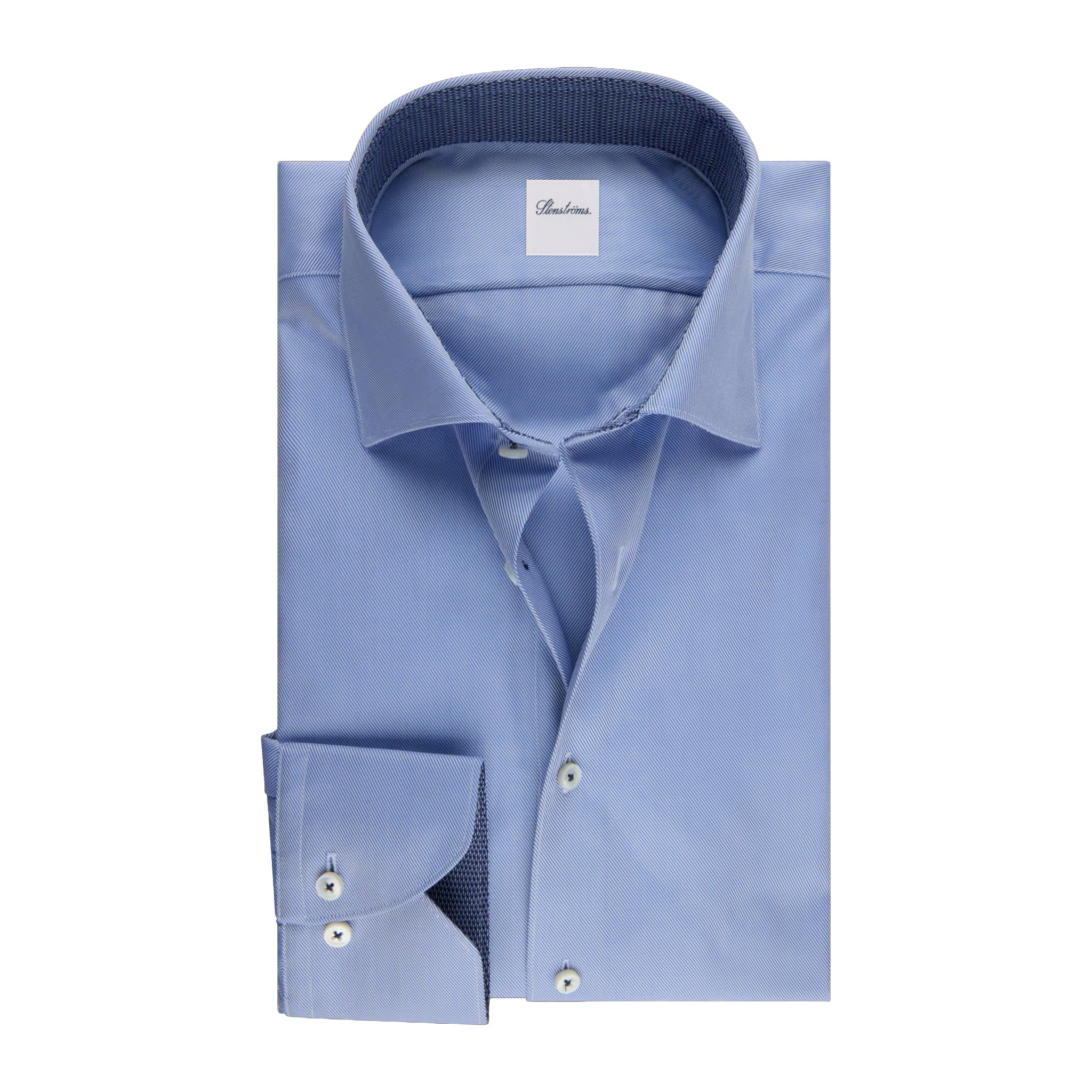 Blue Twill Slimline Shirt w/ Contrast - Stenströms