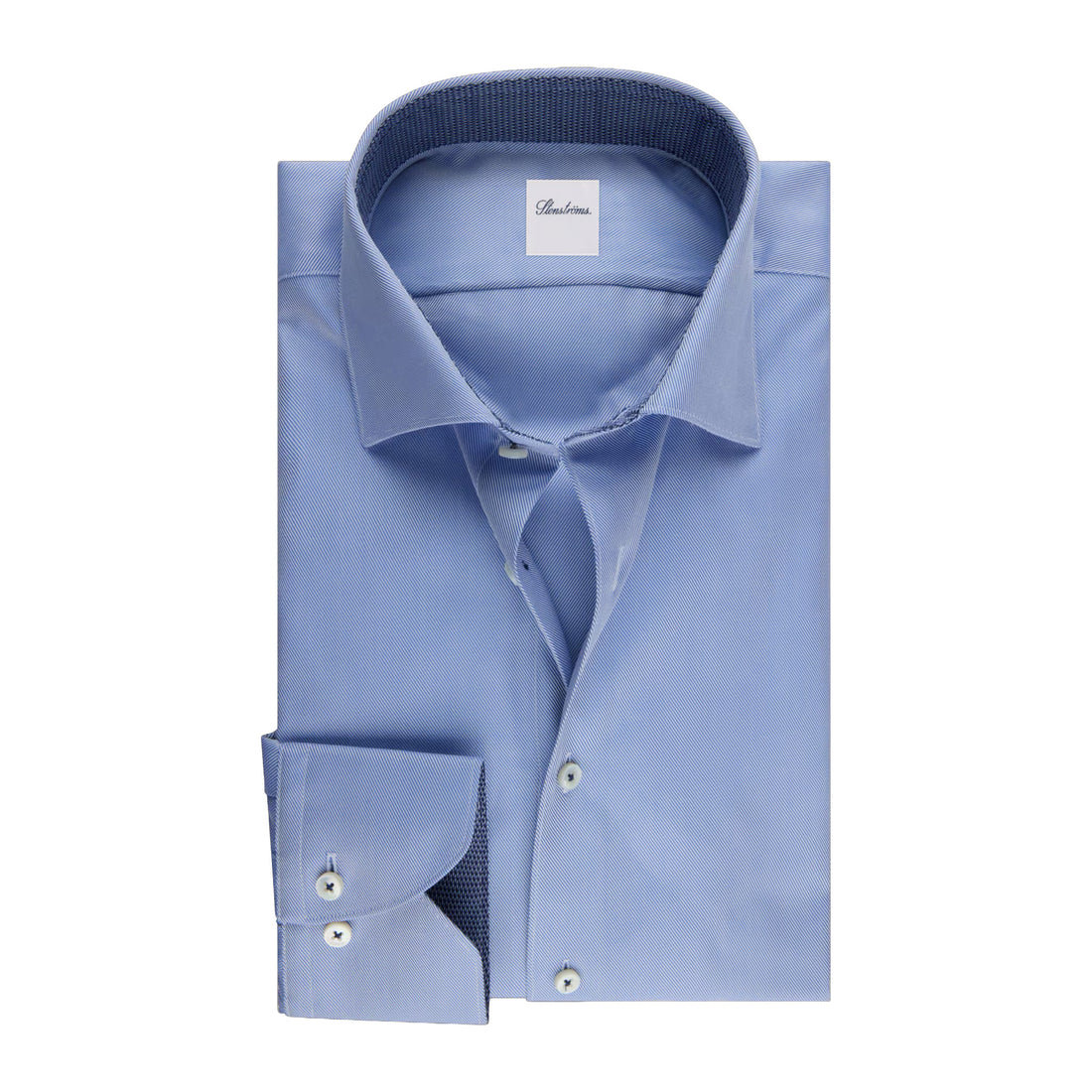 Blue Twill Slimline Shirt w/ Contrast - Stenströms