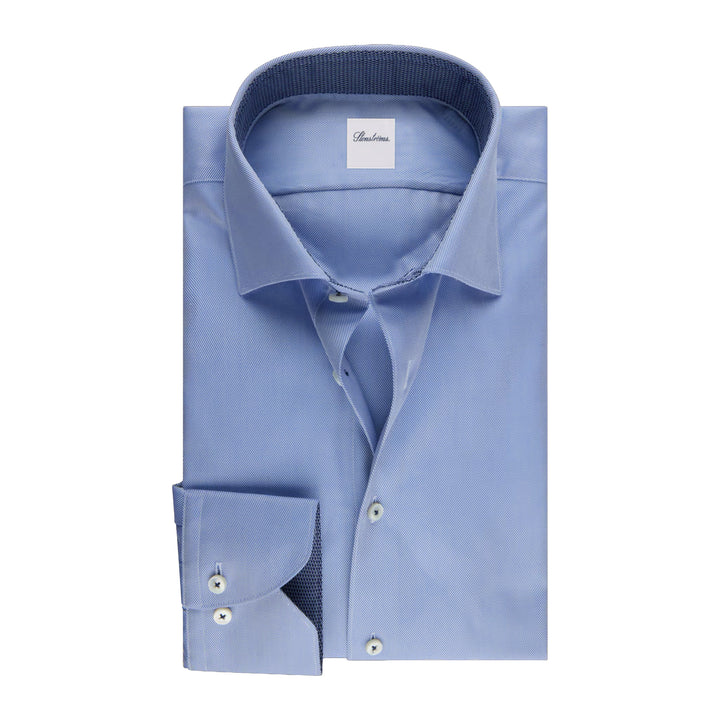 Blue Twill Slimline Shirt w/ Contrast - Stenströms
