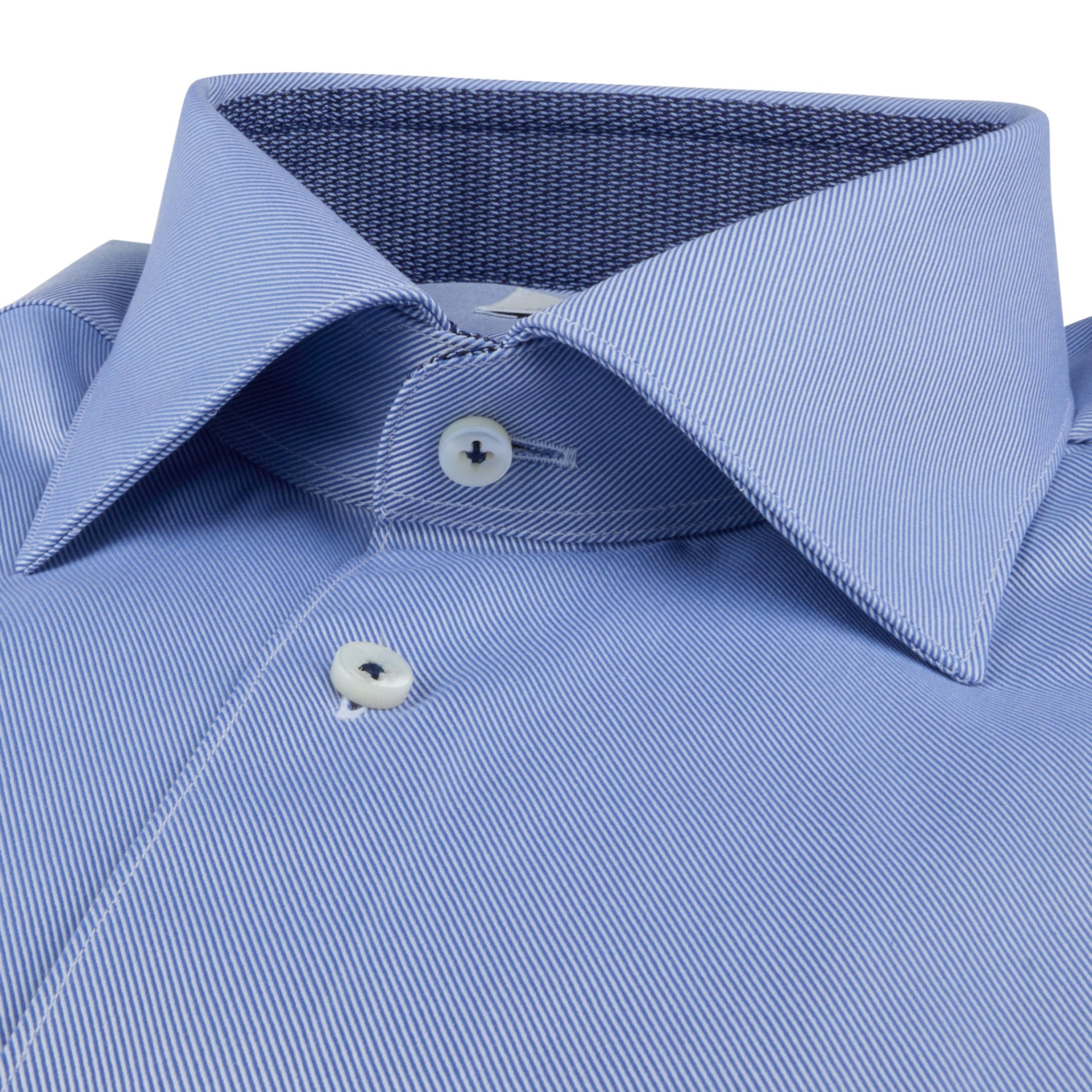 Blue Twill Slimline Shirt w/ Contrast - Stenströms