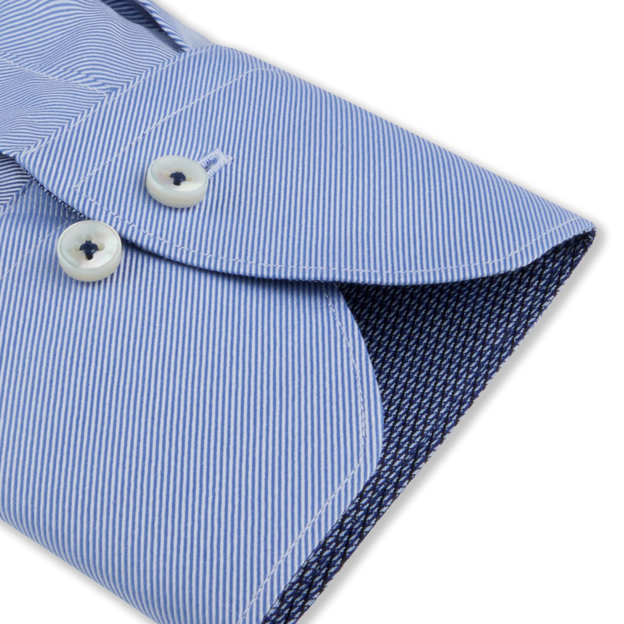 Blue Twill Slimline Shirt w/ Contrast - Stenströms