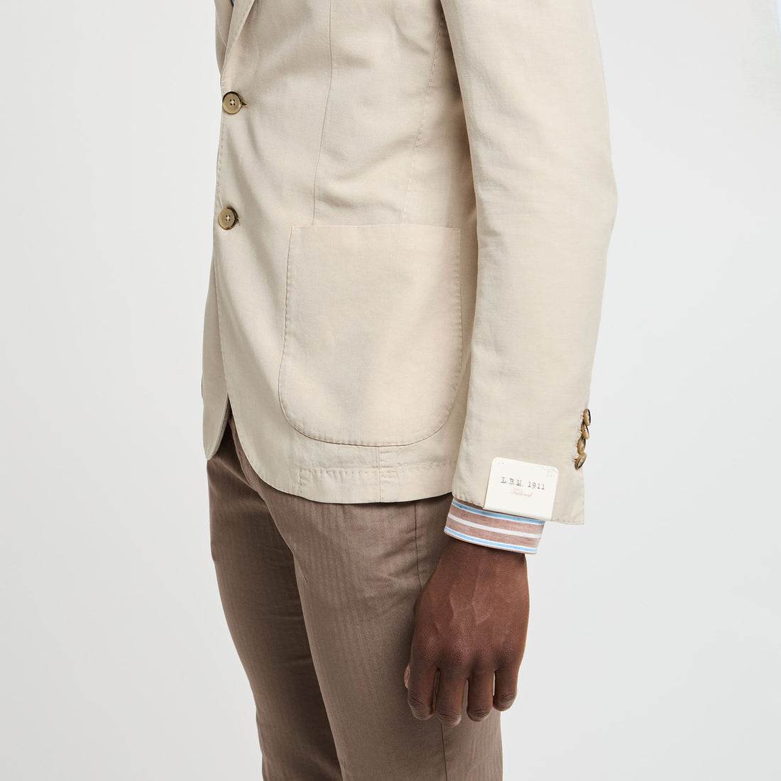 Light Beige Solid Lyocell-Linen-Cotton Unlined Sport Jacket - L.B.M 1911
