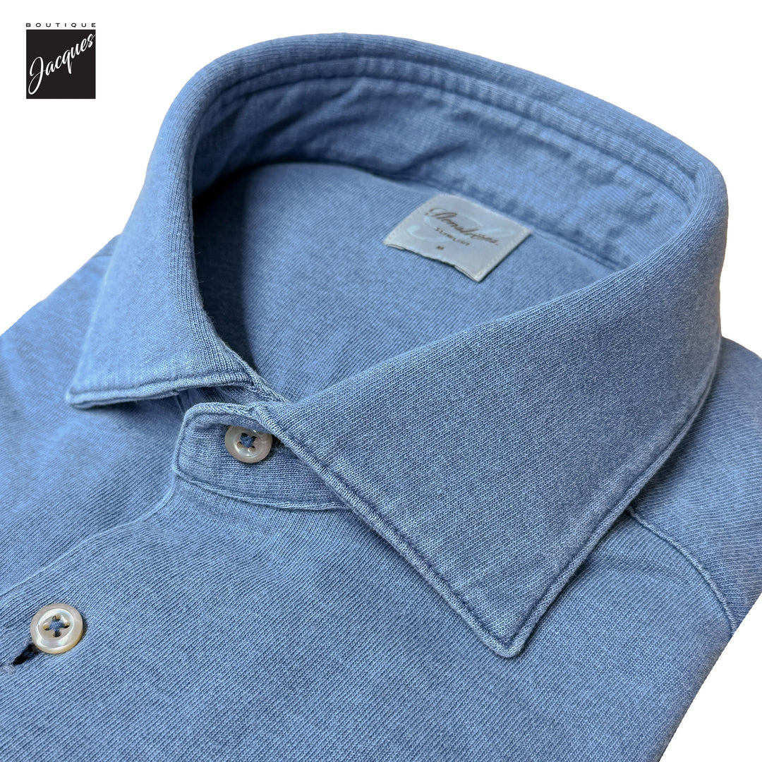 Denim Blue Cotton Jersey Slimline Casual Shirt - Stenströms