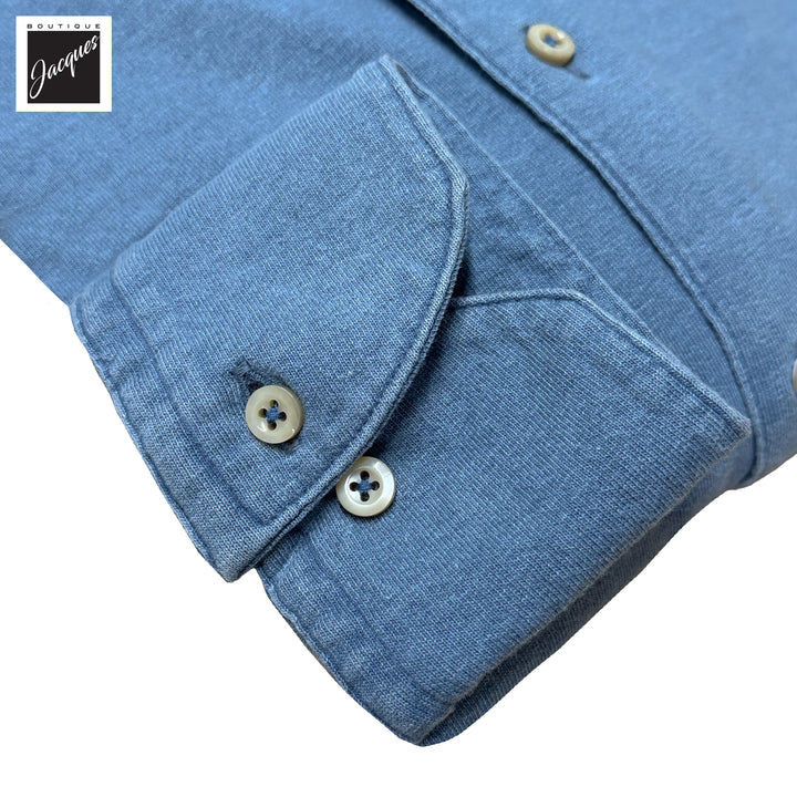 Denim Blue Cotton Jersey Slimline Casual Shirt - Stenströms