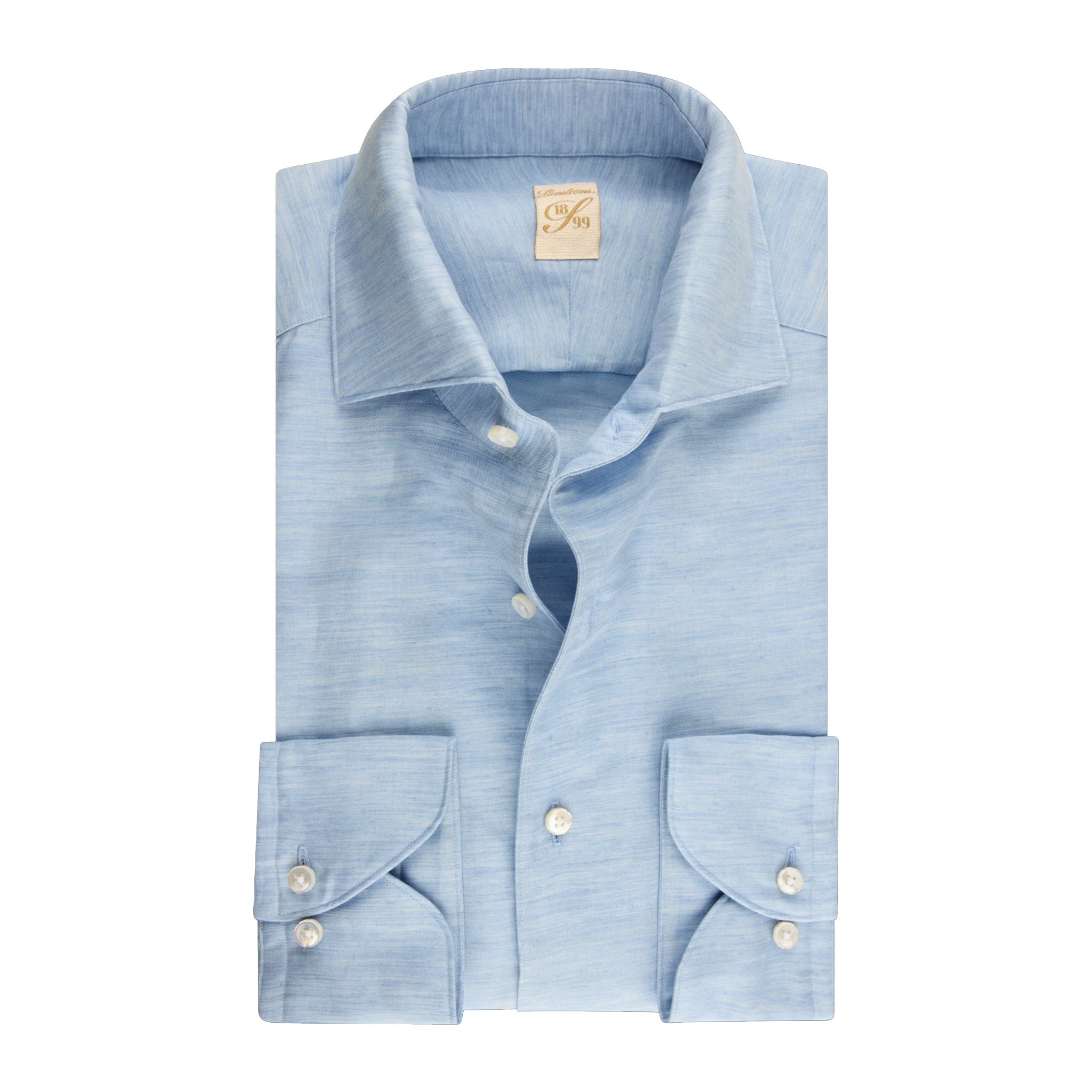 Light Blue Linen-Lyocell 1899 Slim Dress Shirt - Stenströms