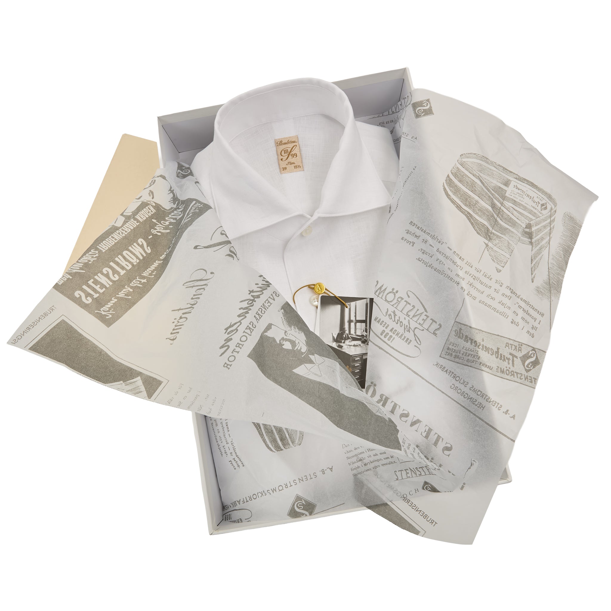 White Linen One-Piece Collar 1899 Slim Fit Dress Shirt - Stenströms - Boutique Jacques International