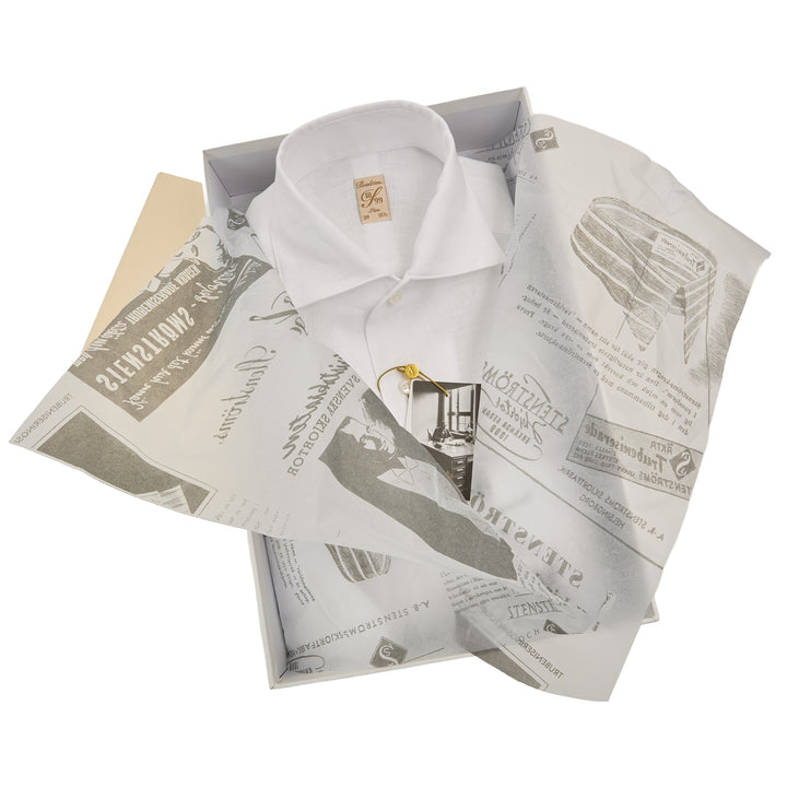 White Linen One-Piece Collar 1899 Slim Fit Dress Shirt - Stenströms - Boutique Jacques International