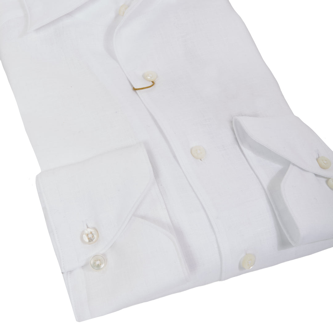 White Linen One-Piece Collar 1899 Slim Fit Dress Shirt - Stenströms - Boutique Jacques International