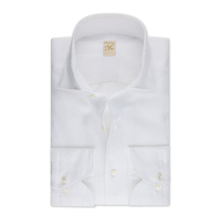 White Linen One-Piece Collar 1899 Slim Fit Dress Shirt - Stenströms - Boutique Jacques International
