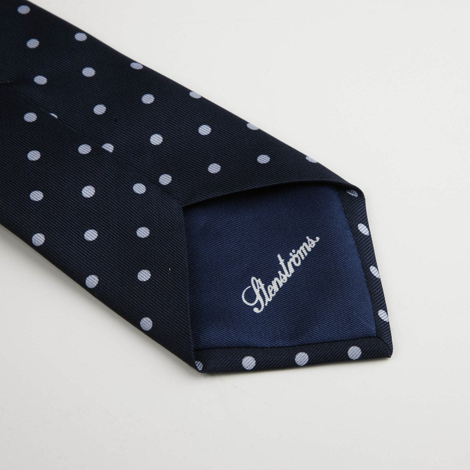 Navy Blue Dotted Silk Tie - Stenströms - Boutique Jacques International