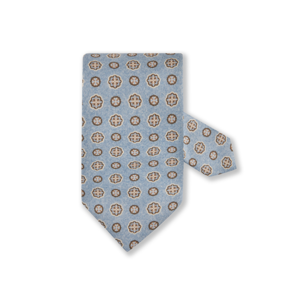 Light Blue Medallion Patterned Silk Tie - Stenströms - Boutique Jacques International