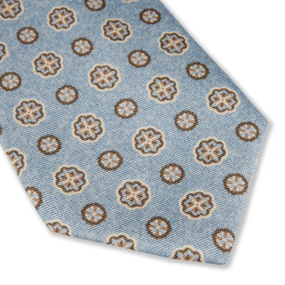 Light Blue Medallion Patterned Silk Tie - Stenströms - Boutique Jacques International