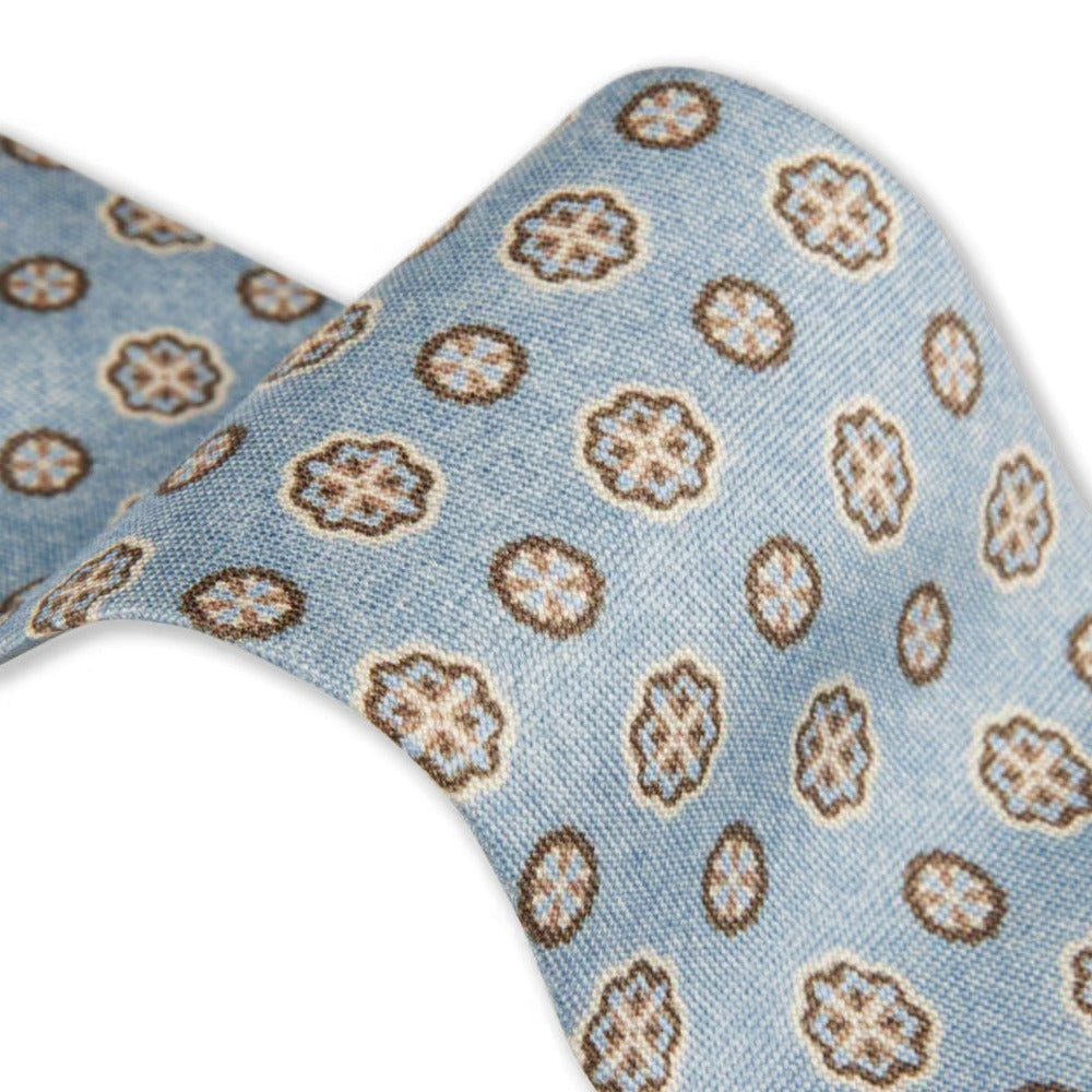 Light Blue Medallion Patterned Silk Tie - Stenströms - Boutique Jacques International