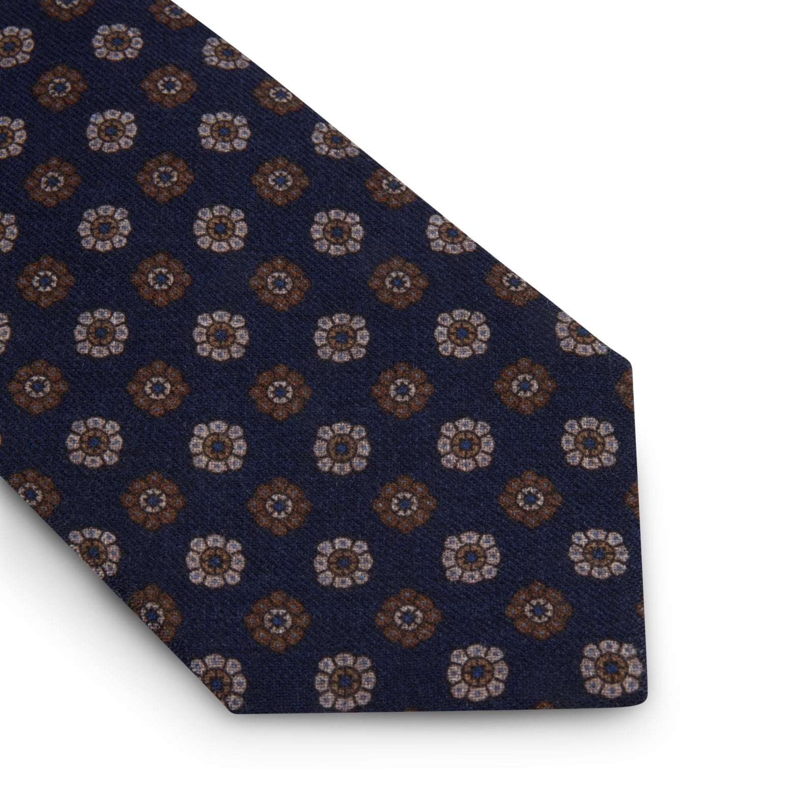 Navy Medallion Patterned Wool Tie - Stenströms