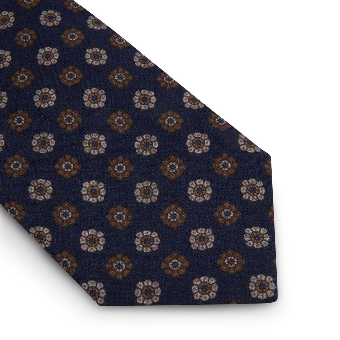 Navy Medallion Patterned Wool Tie - Stenströms