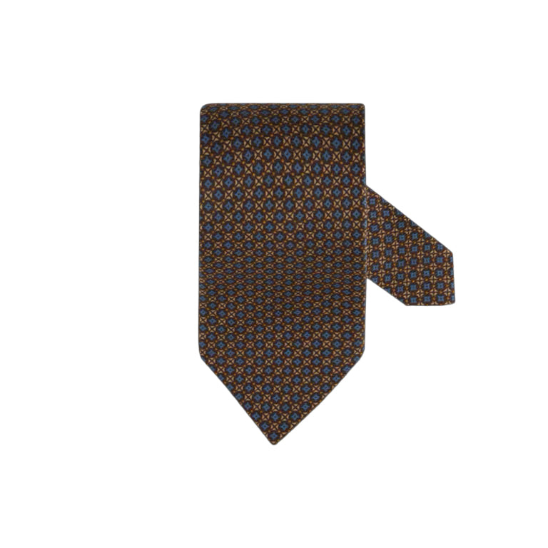 Brown & Blue Patterned Silk Tie - Stenströms