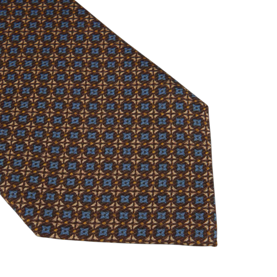 Brown & Blue Patterned Silk Tie - Stenströms