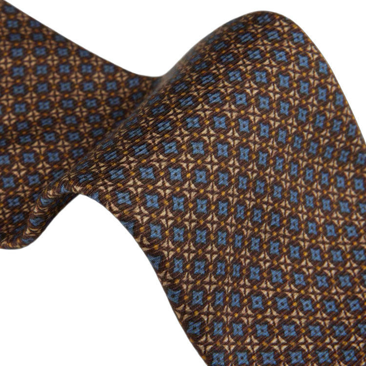 Brown & Blue Patterned Silk Tie - Stenströms