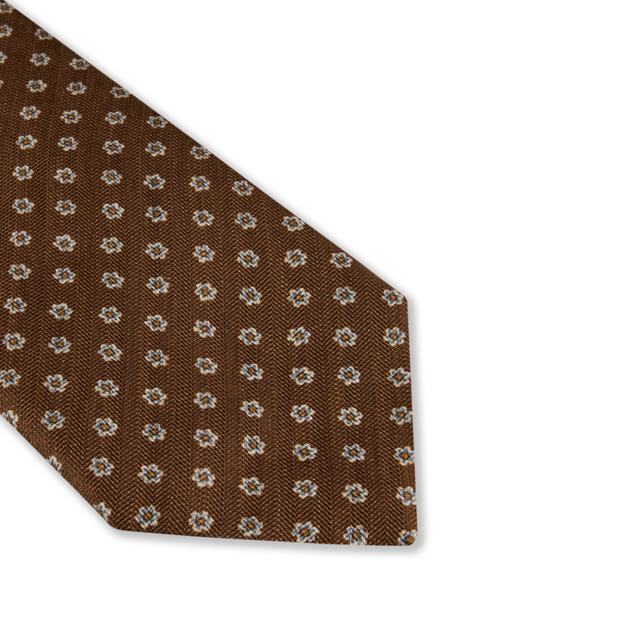 Dark Brown Floral Patterned Silk-Linen Tie - Stenströms