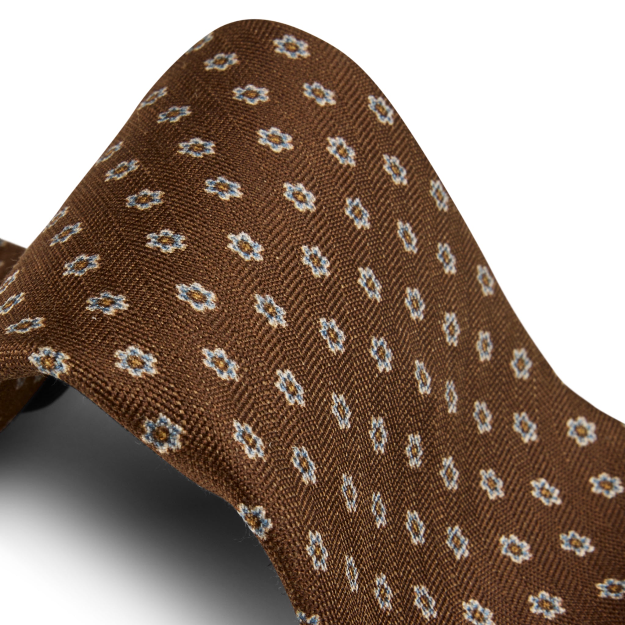 Dark Brown Floral Patterned Silk-Linen Tie - Stenströms