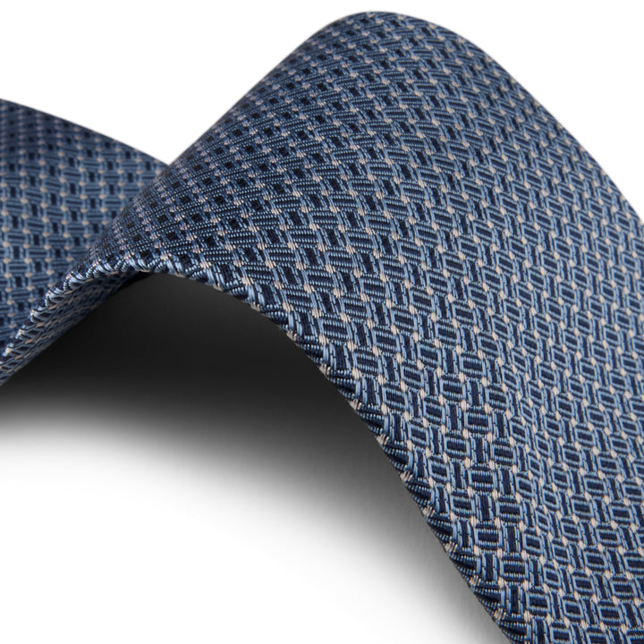 Mid Blue Patterned Silk Tie - Stenströms