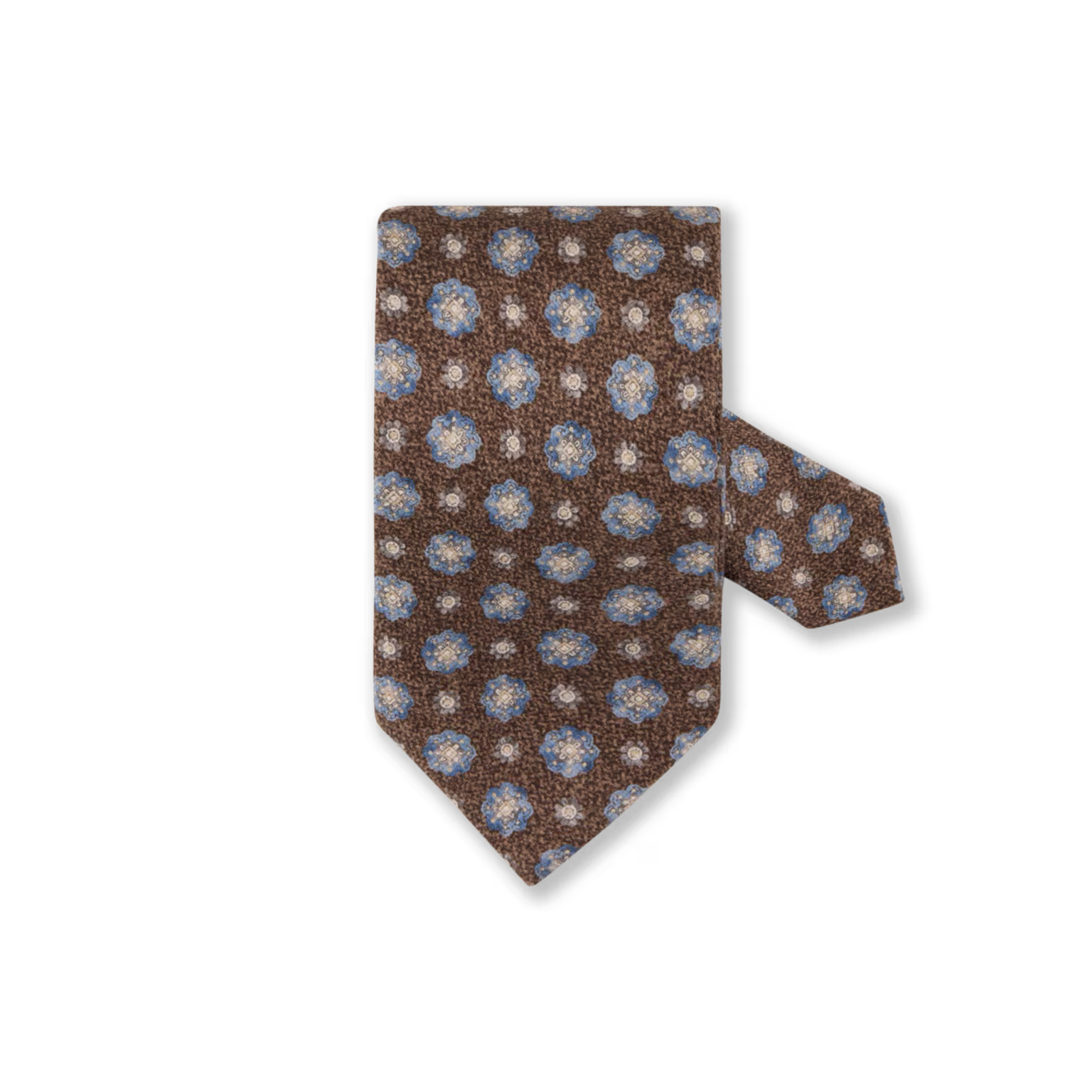 Brown & Blue Medallion Patterned Silk Tie - Stenströms - Boutique Jacques International