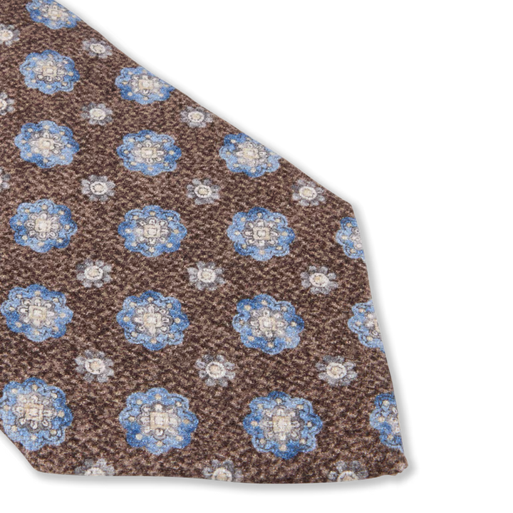Brown & Blue Medallion Patterned Silk Tie - Stenströms - Boutique Jacques International
