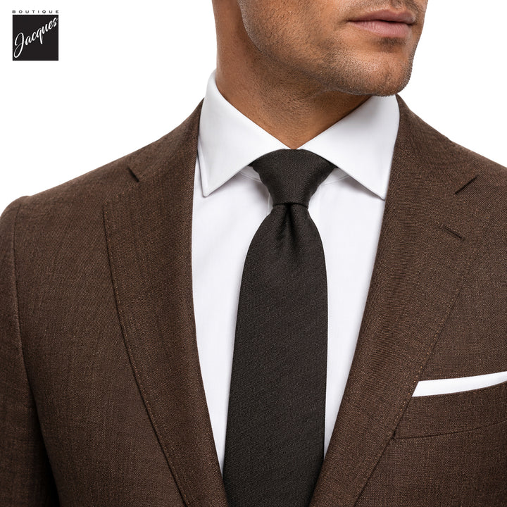 Dark Brown Woven Silk-Linen Tie - Stenströms - Boutique Jacques International