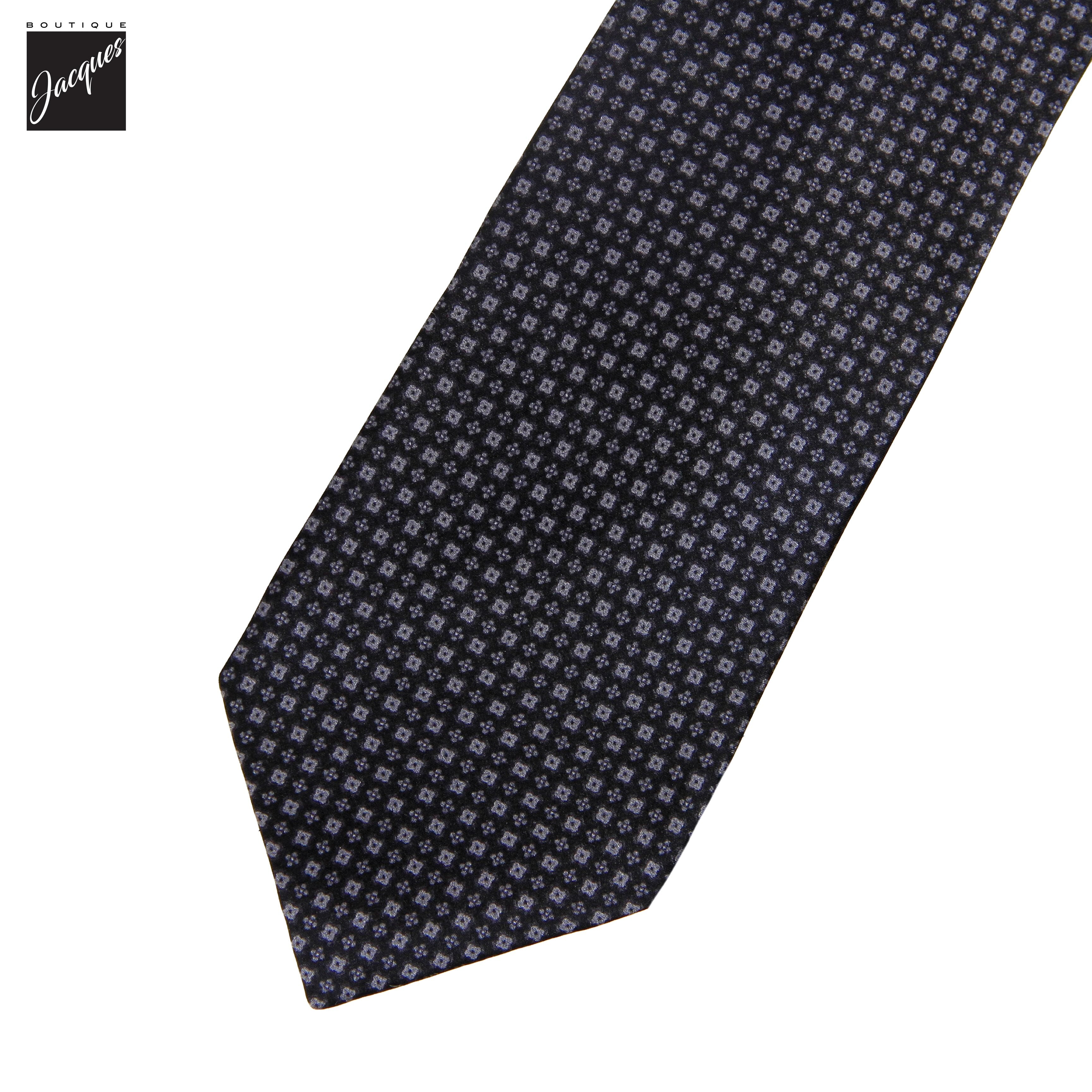 Cravate en soie bleu marine motif mini-losanges - Stenströms