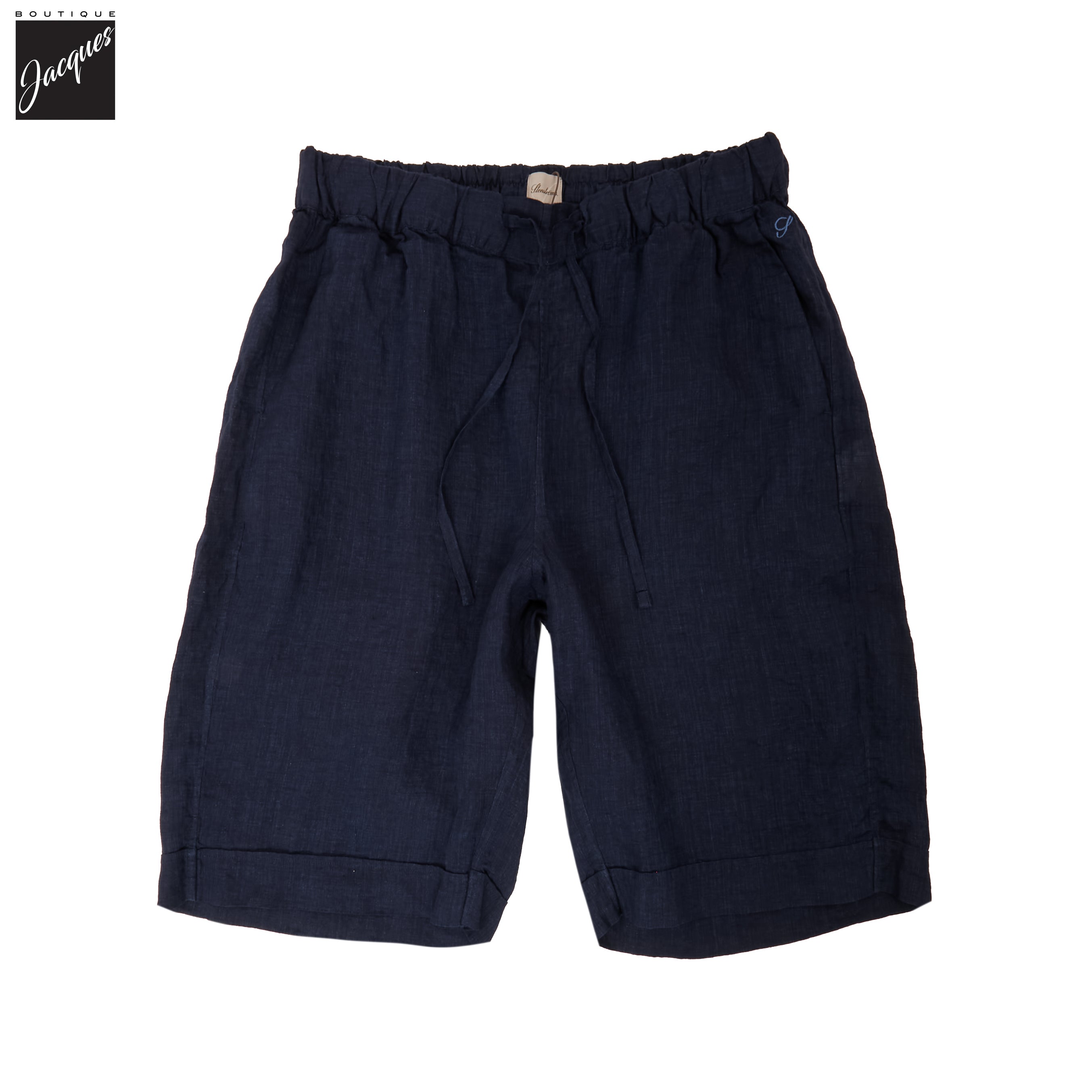 Navy Blue Linen Drawstring Resort Shorts - Stenströms - Boutique Jacques International