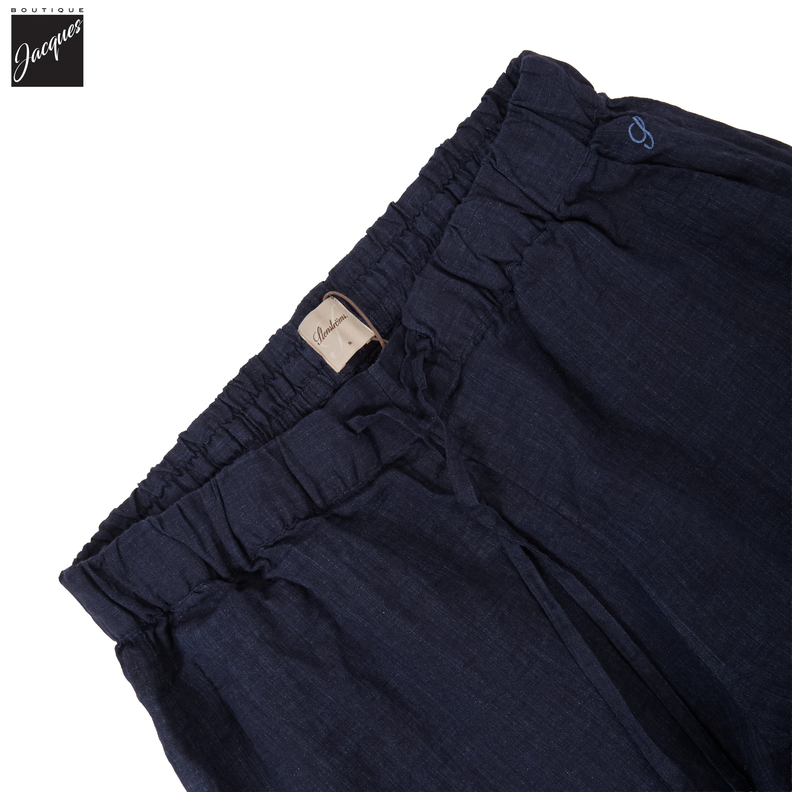 Navy Blue Linen Drawstring Resort Shorts - Stenströms - Boutique Jacques International