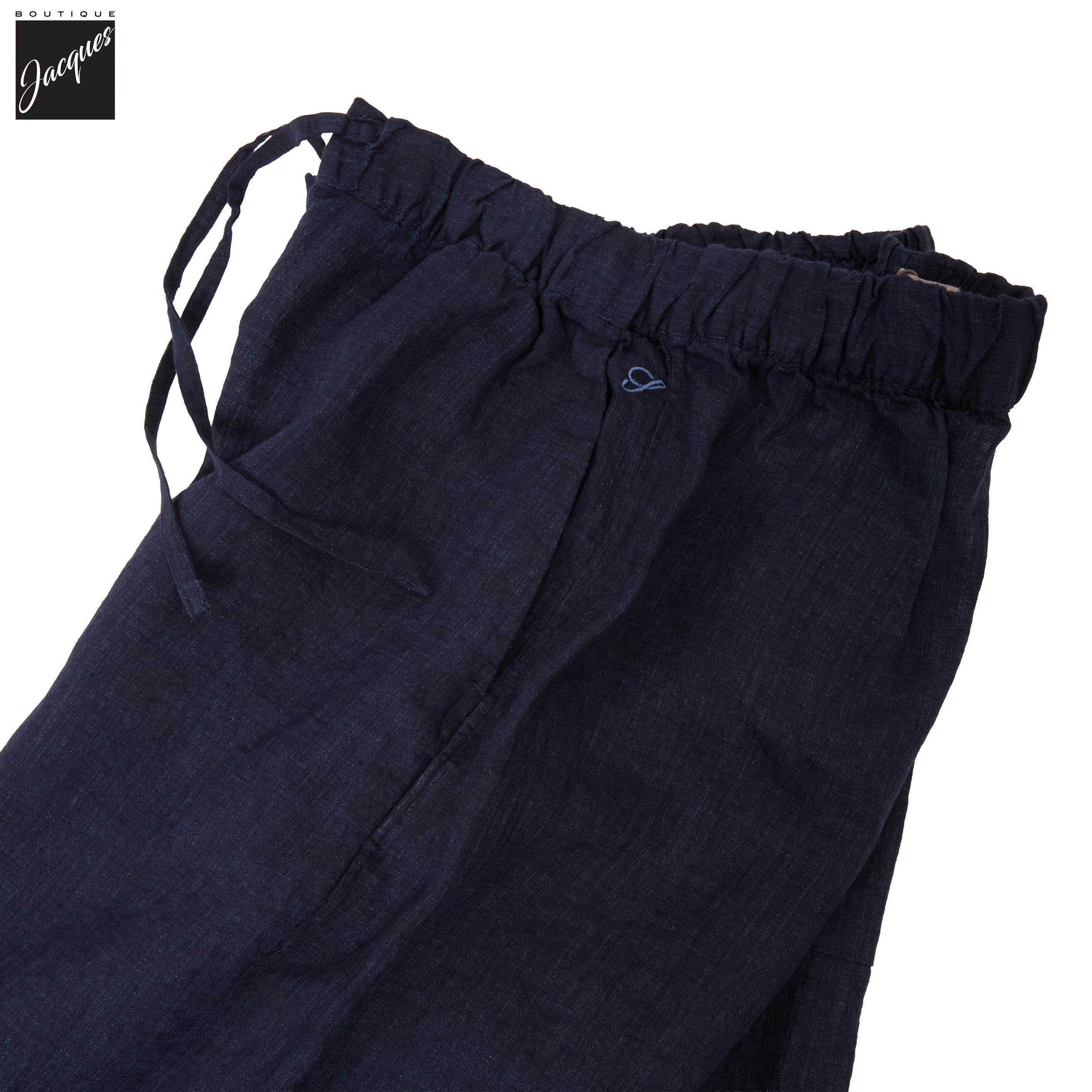 Navy Blue Linen Drawstring Resort Shorts - Stenströms - Boutique Jacques International