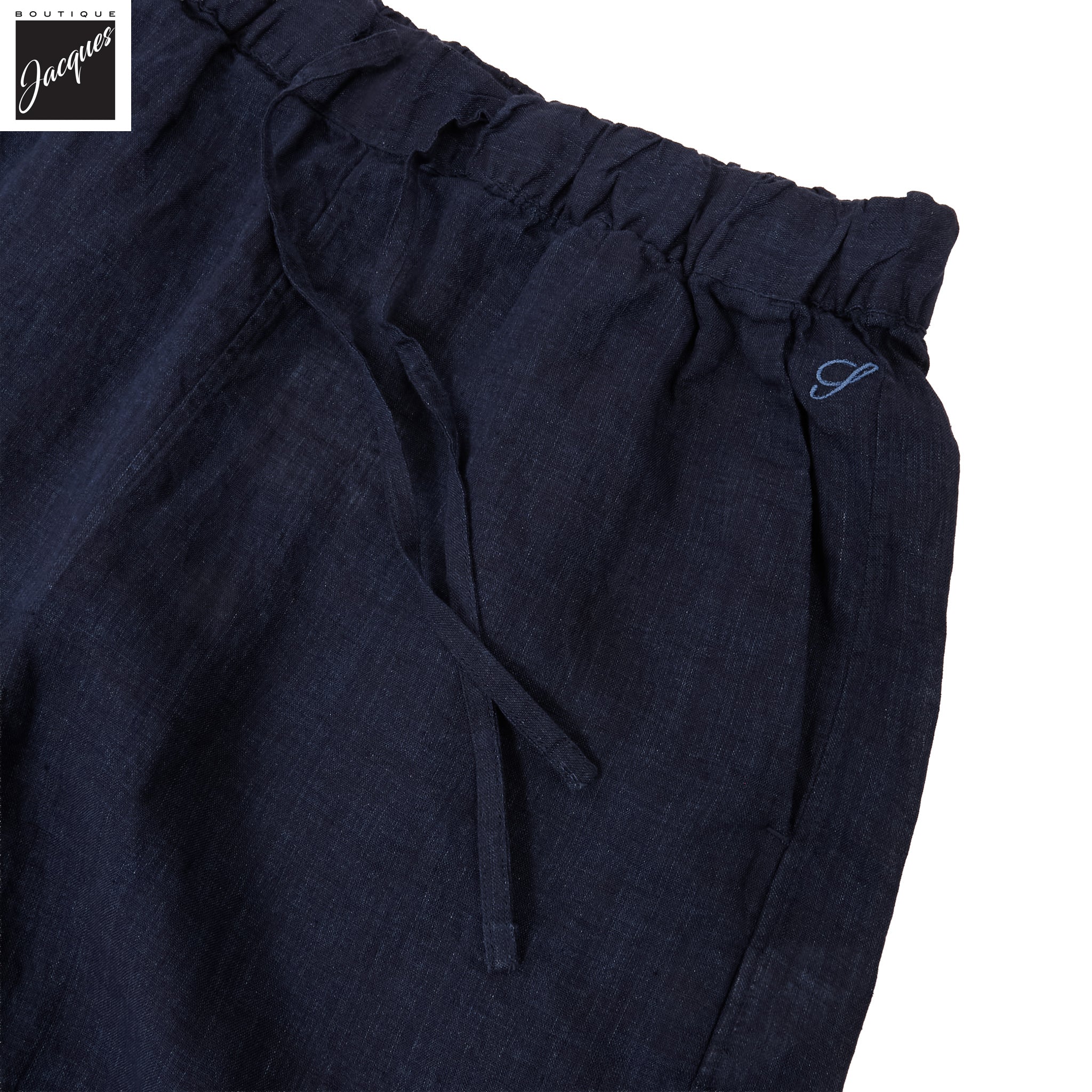 Navy Blue Linen Drawstring Resort Shorts - Stenströms - Boutique Jacques International