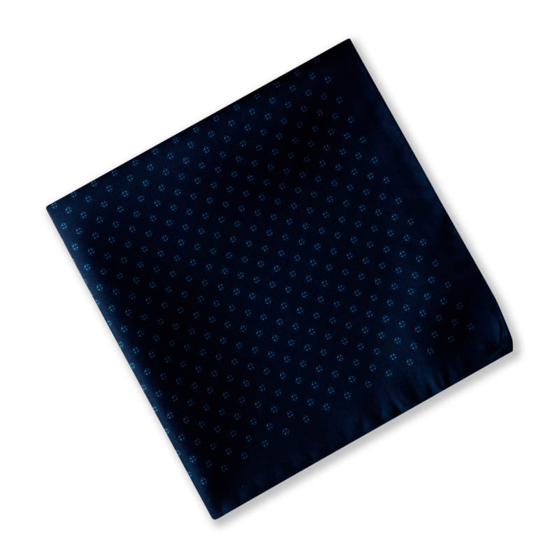 Dark Blue Micro Floral Printed Silk Hankie - Stenströms