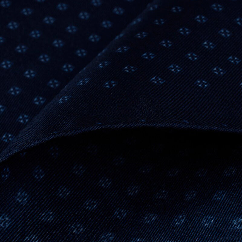 Dark Blue Micro Floral Printed Silk Hankie - Stenströms