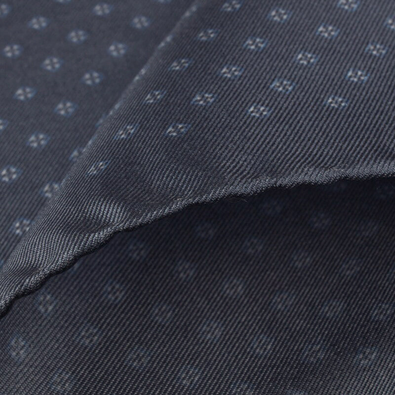 Blue/Gray Micro Floral Printed Silk Hankie - Stenströms