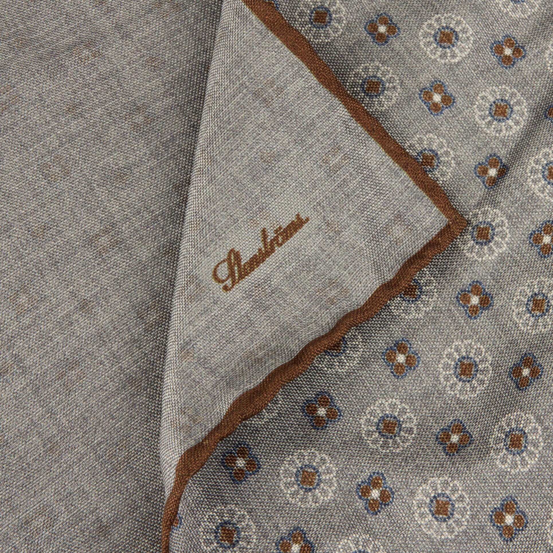 Gray & Brown Reversible Silk Hankie - Stenströms