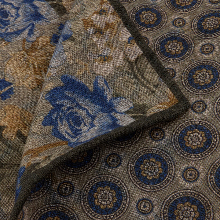 Green Floral/Medallion Patterned Reversible Wool Hankie - Stenströms