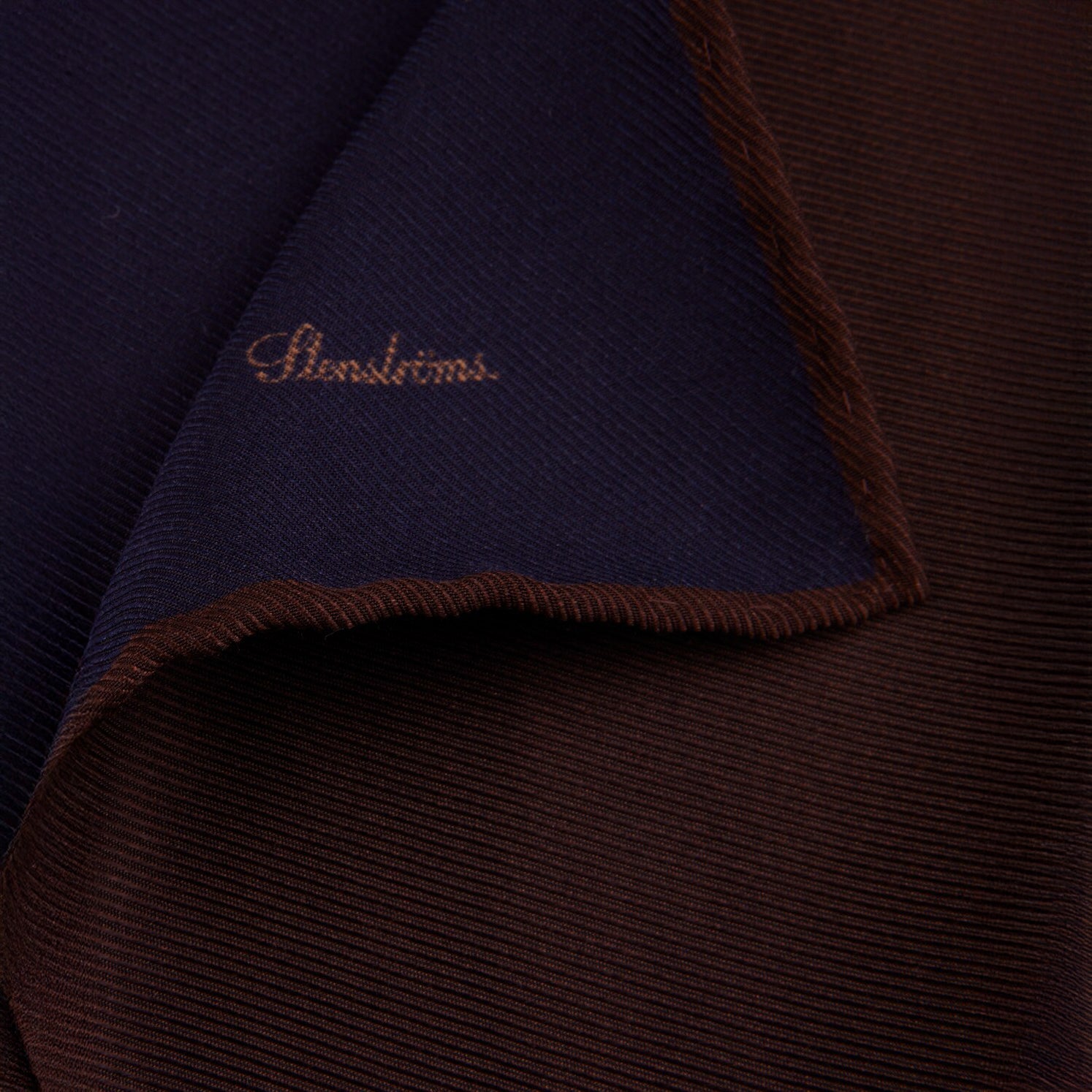 Navy & Brown Reversible Silk Hankie - Stenströms