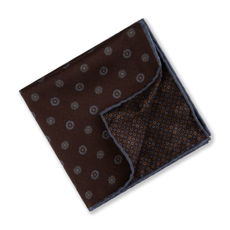 Dark Brown Reversible Patterned Silk Hankie - Stenströms