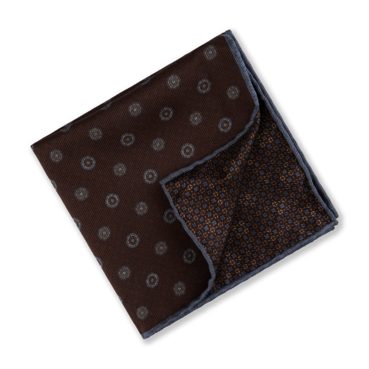 Dark Brown Reversible Patterned Silk Hankie - Stenströms