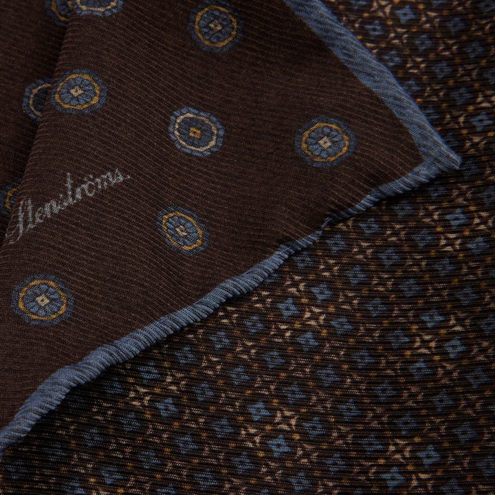Dark Brown Reversible Patterned Silk Hankie - Stenströms