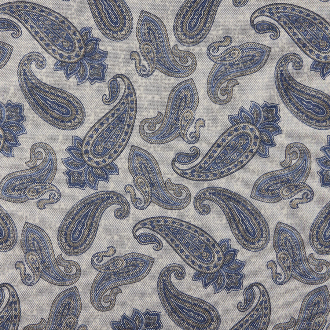 Blue & Gray Paisley/Floral Reversible Silk Hankie - Stenströms